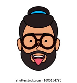 head man bearded with hat and eyeglasses vector illustration design