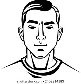 Head of a man. Black and white portrait of a young man. Character comics avatar icon. Flat isolated illustration on white background.Pop art retro vector illustration.