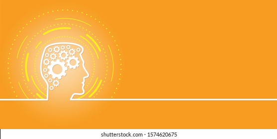 Head of a man. Chaos planning. cogwheels chaos brain. Cogwheel, gear mechanism settings tools. Fun drawing vector gears person icon or sign. Service cog brain pattern or template banner. Think big.