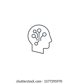 The head of a man. Electronic thinking, abstract circuit technology  . Vector linear icon on a white background.
