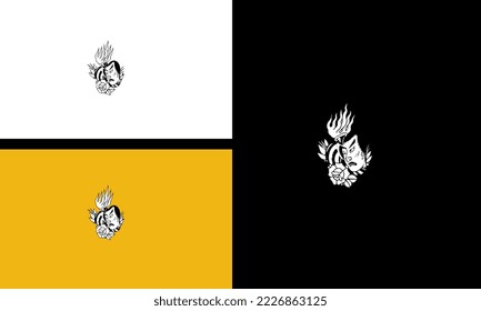 head man and flames vector outline design