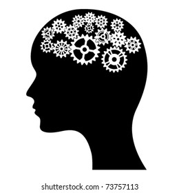 Head of a man with gears inside.