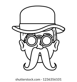 head man hipster with mustache and tophat