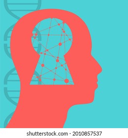 Head of man with keyhole and dna strand