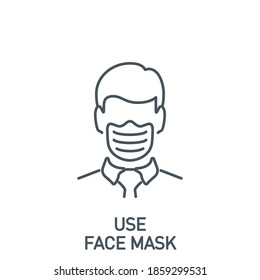 head man in medical mask single line icon isolated on white. Perfect outline symbol Coronavirus Covid 19 disease prevention pandemic banner. Quality design element quarantine with editable Stroke