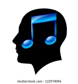 Head of man with musical note. Illustration on white background.