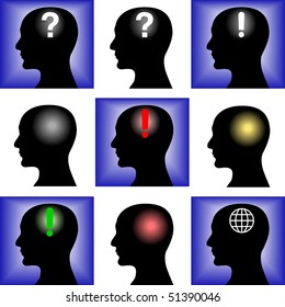 Head of the man on a blue and white background