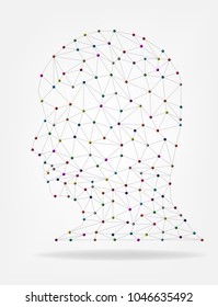 head of man polygon colorful dot on white gray background vector illustrations. brain creative thinking system process. human technology abstract background