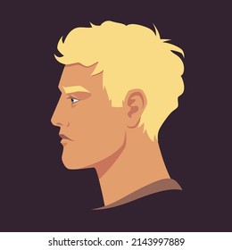 Head of man in profile. Portrait of blond man. Avatar of brutal man for social networks. Abstract male portrait, face side view. Stock vector illustration.