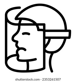 Head of man in protective helmet line icon, Corona downturn concept, Face shield mask sign on white background, man in face shield icon in style for and web. Vector graphics.
