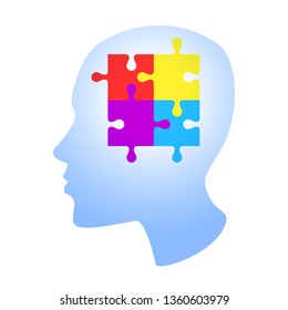 Head of a man with a puzzle. Concept: creative, thinking, logic, psychology