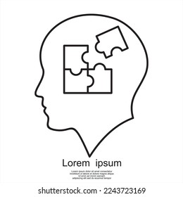 Head of a man with puzzle inside, icon on a white background.  Vector