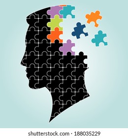 head man puzzles strategy. vector illustration