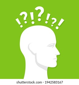 Head of a man with a question mark. Education concept, vector