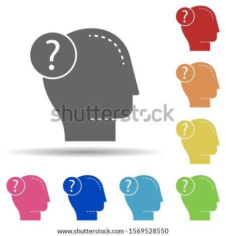 Head, man, question in multi color style icon. Simple glyph, flat vector of business icons for ui and ux, website or mobile application