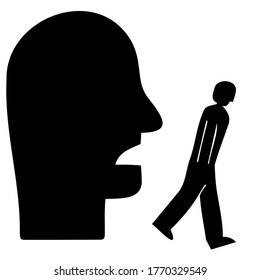 Jefe de hombre gritando a una persona caminando. Vector. Silhouette. Icono.