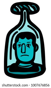 head of a man stuck in bottle