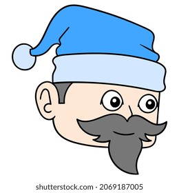 head man is stylized as santa claus, vector illustration carton emoticon. doodle icon drawing