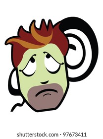 Head of a man suffering a hangover or headache