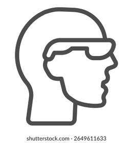 Chefe do homem em óculos de sol ícone da linha, conceito de sessão oftalmológica. Gráficos vetoriais. Cabeça humana com óculos sinal no fundo branco, ícone de estilo de contorno para design móvel ou web