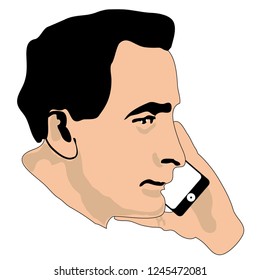 Head of a man with a telephone