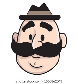 Head of a man with thick mustache and hat. turkish, southern, avatar, likable, comic.
