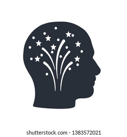 The head of a man. Thinking. Many ideas. Vector icon.