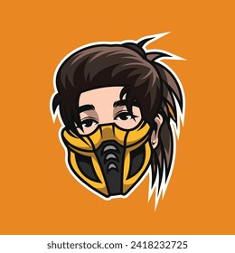 head man wearing futuristic mask vector simple style