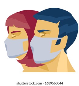 the head of a man and woman they are wearing medical protective masks, logo, symbol, isolated object on a white background, vector illustration, eps