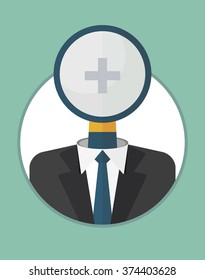 Head, manager closely watches the team.The character of the CEO. Business People icons. Faces avatars. Flat style vector icons set