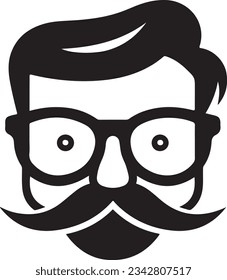 head of the manwith mustache and beard, wearing glasses, icon, vector