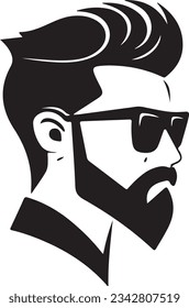 head of the manwith mustache and beard, wearing glasses, icon, vector