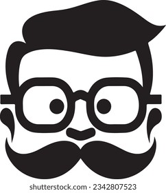 head of the manwith mustache and beard, wearing glasses, icon, vector