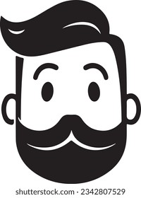 head of the manwith mustache and beard, wearing glasses, icon, vector