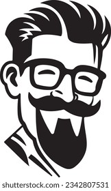 head of the manwith mustache and beard, wearing glasses, icon, vector