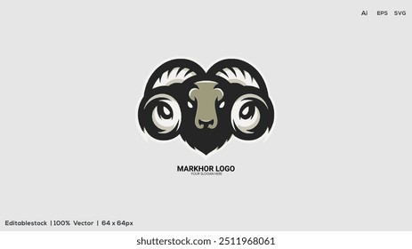 Head of Markhor, Markhor Vector Logo, Goat Head,