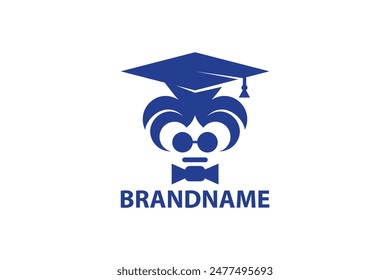 Head mascot Bachelor logo. Graduate hat and bow tie vector logo design. Graduation cap and bow tie vector logo design.