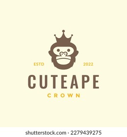 head mascot cartoon ape monkey primate crown king hipster logo design vector