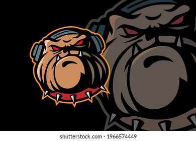 The head mascot logo of the bulldog wearing headphones is suitable for brand logos or business logos, music industry icons, it can also be used for t-shirts, etc