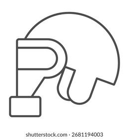 Head mask with filter thin line icon, hazard workwear concept. Vector graphics. Helmet with goggles and gas filter, safety sign on white background, outline style icon for mobile or web design