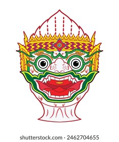 Head or mask of Hanuman or Anjaneya Hindu god characters in Ramayana Mahabharata or Ramakien in Thailand famous epic or Thai style art drama called Khon drawing in colorful cartoon vector