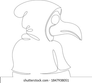 Head mask hood historical plague doctor. One continuous drawing line, logo single hand drawn art doodle isolated minimal illustration.