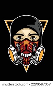 cabeza con diseño de vector de máscara para el logotipo de apoyo