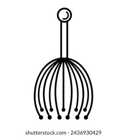 Head massager vector icon. Metal scalp scratcher. Tool for spa, hair care, acupuncture, therapy, relaxation. Equipment for pleasure. Hand drawn black doodle isolated on white. Clipart for print, logo