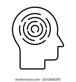 Head maze line icon. Vector illustration. Mind labyrinth. Brain games concept. Intelligence. Mental health. Logic and creative thinking. Psychology symbol. Complex brain sign. Personal growth idea. 