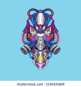Head Mecha Cyberpunk Krieger Roboter-Illustration für T-Shirt oder Badge. verfügbar für Ihr benutzerdefiniertes Projekt. perfekt für T-Shirt-, Bekleidungs- oder Warendesign