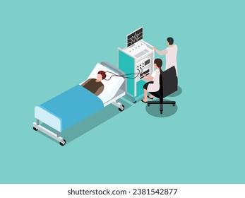 Head medical examination encephalography isometric 3d vector concept for illustration, banner, website, landing page, flyer, etc.