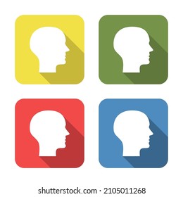 Head. Medical icon isolated on green, yellow, blue and red background. First aid. Healthcare, medical and pharmacy sign. Square button. Vector Illustration