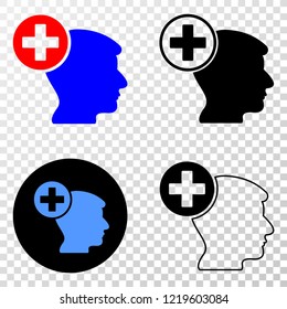 Head medicine EPS vector pictograph with contour, black and colored versions. Illustration style is flat iconic symbol on chess transparent background.