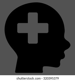 Head Medicine vector icon. Style is flat symbol, black color, rounded angles, gray background.